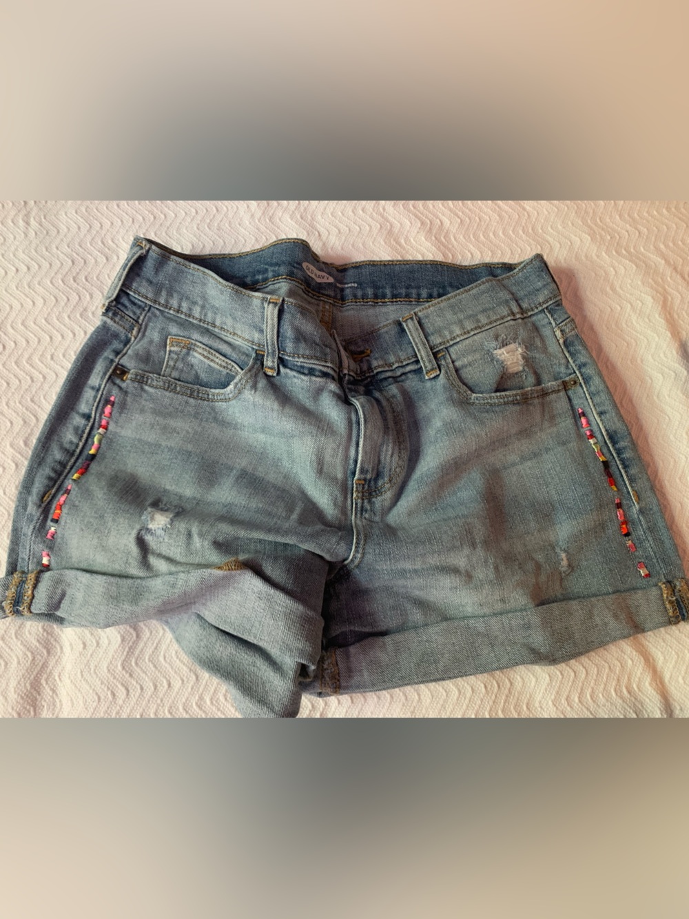 Old Navy Light Blue Distressed Women's Denim Shorts with Multicolor Side Accent
